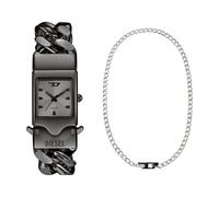 Diesel Men's Closer Grey Watch and D Logo Necklace Two-Tone Stainless Steel, Set