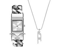 Diesel Men's Closer Silver-Tone Watch and D Logo Necklace, Set