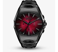 Diesel Mens D-Curve Black Steel Red Dial Chronograph Watch DZ4696