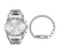 Diesel Men's D- Curve Silver-Tone Watch and D Logo Necklace, Set