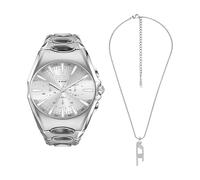 Diesel Men's D-Curve Silver-Tone Watch and D Logo Necklace, Set