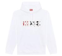 Diesel Mens Double Destroyed Logo White Hoodie Cotton - Size X-Large