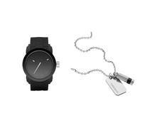 Diesel Men's Double Down S44 Black Silicone Watch and Silver-Tone Stainless Steel Necklace, Set