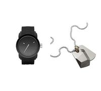 Diesel Men's Double Down S44 Black Silicone Watch and Silver-Tone Stainless Steel Necklace, Set