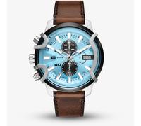 Diesel Mens Griffed Blue Chronograph Leather Strap Watch DZ4656