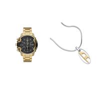 Diesel Men's Griffed Gold-Tone Stainless Steel Watch and Silver-Tone Necklace, Set
