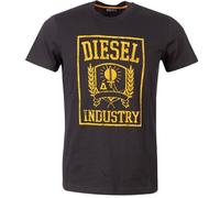 Diesel Mens Industry Shield Design Black T-Shirt Cotton - Size Medium