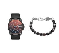 Diesel Men's Master Chief Black Leather Watch and Semi-Precious Bracelet, Set