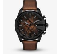 Diesel Mens Mega Chief Chronograph Brown Leather Strap Watch DZ4692