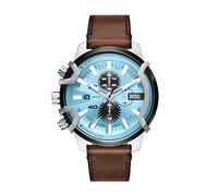 Diesel Men's Quartz Analog Watch with Leather Strap DZ4656, Silver/Brown/Light Blue, Griff