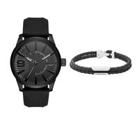 Diesel Men's Rasp Black Silicone Watch and Leather Bracelet, Set