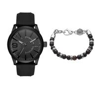 Diesel Men's Rasp Black Silicone Watch and Semi-Precious Bracelet, Set