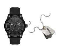 Diesel Men's Rasp Black Silicone Watch and Silver-Tone Stainless Steel Necklace, Set