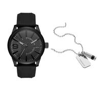 Diesel Men's Rasp Black Silicone Watch and Silver-Tone Stainless Steel Necklace, Set