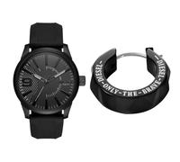 Diesel Men's Rasp Black Silicone Watch and Stainless Steel Earring, Set