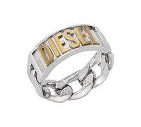 Diesel Men's Stainless Steel Band Rings, 9, Light grey and gold tone
