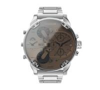 Diesel Mr. Daddy Watch for Men, Multifunctional Movement with Silicone, Stainless Steel or Leather Strap, Silver Tone and Brown, 57MM