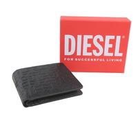 DIESEL PC Monogram BI-Fold Men Wallet OS Black Cow Leather Logo All-Over RRP185