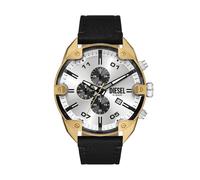 Diesel Spiked Men's Silver Sunray Dial Black Leather Strap Watch