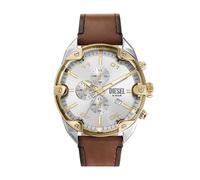 Diesel Spiked Watch for Men, Chronograph Movement with Silicone, Stainless Steel or Leather Strap, Brown and Silver Tone, 49MM