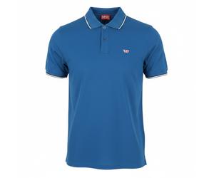 DIESEL T-Smith-D Men Polos L Blue Cotton Half Button Short Sleeve