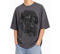 DIESEL T-Wash-Q1 Men T-Shirt XL Grey Faded Patterned Oversized Short Sleeve