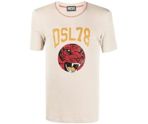 Diesel Unisex Adult DSL78 Logo Ribbed T-Shirt - Beige - S - Beige - 51% Polyester/49% Viscose