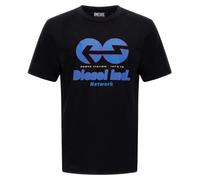 Diesel Unisex Adult Power Station Logo T-Shirt (Black/Blue) Cotton - Size X-Large