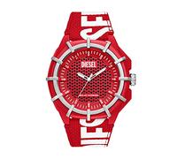 Diesel Watch for Men Framed, Solar Powered Three Hand Movement, 51 mm Red Castor Oil Case with a Pro-Planet Textile Strap, DZ4621