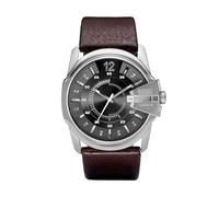 Diesel Watch for Men Master Chief, Three Hand Movement, 46 mm Silver / Steel Stainless Steel Case with a Leather Strap, DZ1206
