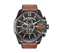 Diesel Watch for Men Mega Chief, Chronograph Movement, 51 mm Black Stainless Steel Case with a Leather Strap, DZ4343