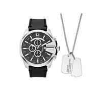 Diesel Watch for Men Mega Chief, Chronograph Movement, 51 mm Silver Stainless Steel Case with a Leather Strap, DZ4559