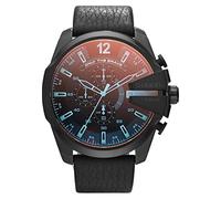 Diesel Watch for Men Mega Chief, Chronograph Movement, 59 mm Black Stainless Steel Case with a Leather Strap, DZ4323