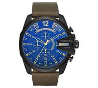 Diesel Watch for Men Mega Chief, Quartz Chronograph Movement, 51 mm Black Stainless Steel Case with a Leather Strap, DZ4401