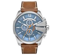 Diesel Watch for Men Mega Chief, Quartz Chronograph Movement, 51 mm Silver Stainless Steel Case with a Leather Strap, DZ4458