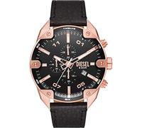 Diesel Watch for Men Spiked, Chronograph Movement, 49 mm Rose Gold Stainless Steel Case with a Leather Strap, DZ4607