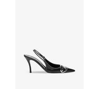 Diesel Womens Black D-venus Brand-plaque Leather Heeled Slingbacks Eur 38/5 Uk Women