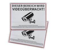 "Dieser Bereich wird videoüberwacht" Sign, Pack of 2, Aluminium Sign, 20 x 15 cm, Video Surveillance Sign for Private Property, Self-Adhesive and with Holes