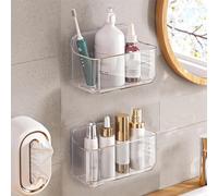 Diesisa 2PCS Shower Caddy, Self Adhesive Bathroom Shelf, Shower Shelf No Drilling, Wall Mounted Shower Organiser No Drilling, Acrylic Shower Rack Stick on for Bathroom Kitchen (Small-Transparent)