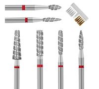 Diesisa 6 Pack Nail Drill Bits for Acrylic Nails, Diamond Carbide Nail Clipper Heads with Diamond Spiral Grooves, 3/32 Inch Cutter Attachment for Nail Preparation, Cuticle and Dead Skin Removal-Red