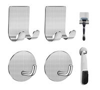 Diesisa Razor Holder for Shower + Adhesive Wall Hooks, Premium 304 Stainless Steel Shower Razor Holder with Heavy Duty Waterproof Sticky Hooks for Hanging Towels, Coat, hat (2+2 Pack)