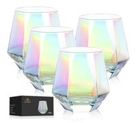 DIEWEISIMI Stemless Wine Glasses Set of 4, Modern Rainbow Diamond Wine Glass, Lead-Free Premium Crystal Iridescent Wine Glasses Set for Daily Use Wedding Anniversary or Birthday Gift
