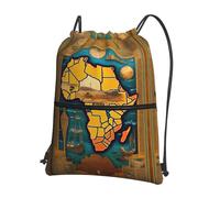 DIEzig Abstract World Map Print Adjustable Strap Backpack, Collapsible Drawstring Bag with Zipper for Weekend Adventure