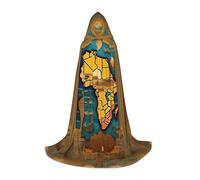 DIEzig Abstract World Map Stage Performance Hooded Cape For Teenagers Gothic Fantasy Medieval Cosplay Costume Long Cape