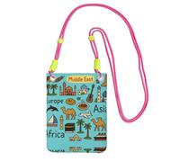 DIEzig Asia Europe Africa Printing Crossbody Phone Case For Adult Wallet Crossbody Shoulder Bag With Detachable Shoulder Strap