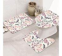 DIEzig Beautiful Butterfly Printing Bathroom Rugs Set, Flannel Non Slip Rug Set For Bathroom Guest Suite, Includes Three Shapes