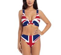 DIEzig British Flag Ladies Bikini Set Cross Over Front,U Back Bathing Suit Made from Quick Dry Fabric Black