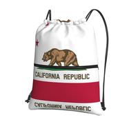 DIEzig California State Flag Print Adjustable Strap Backpack, Collapsible Drawstring Bag with Zipper for Weekend Adventure