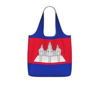 DIEzig Cambodia Flag Printed Foldable Tote Bag for Shopping, Reusable Grocery Bag, Lightweight Compact Travel Bag