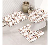 DIEzig Cartoon Pug Printing Bathroom Rugs Set, Flannel Non Slip Rug Set For Bathroom Guest Suite, Includes Three Shapes